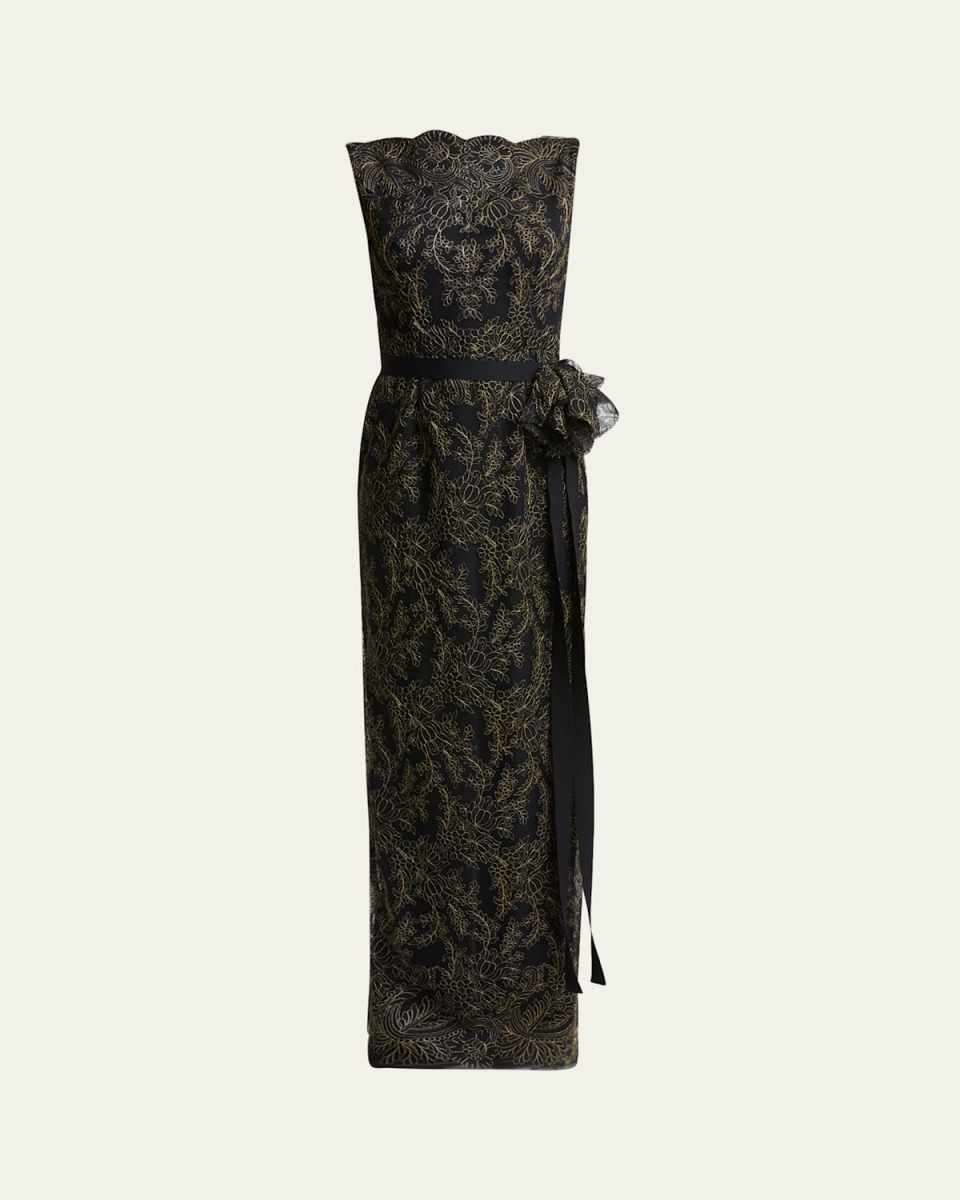 Sleeveless Pencil Embroidered Gown